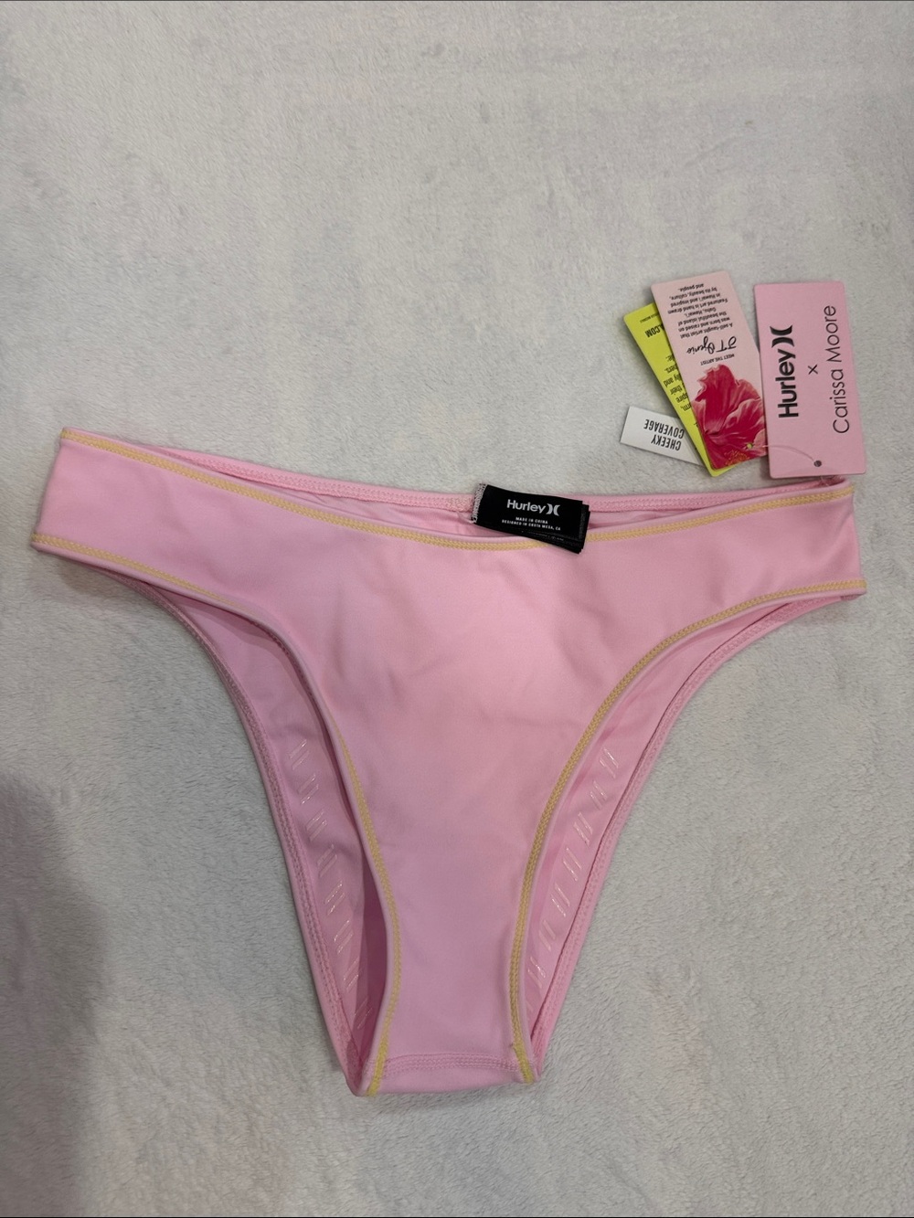 Hurley Light Pink Bikini Bottom with Yellow Trim